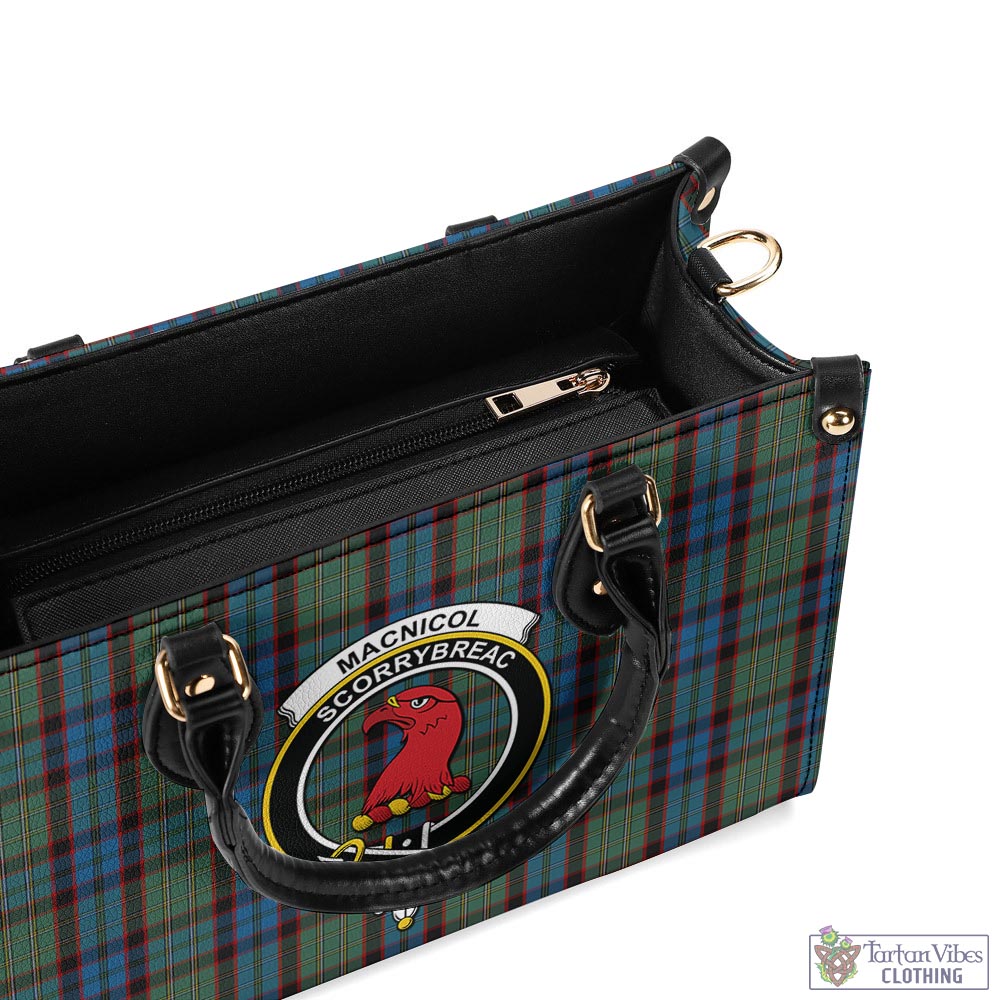 Tartan Vibes Clothing MacNicol Hunting Tartan Luxury Leather Handbags with Family Crest