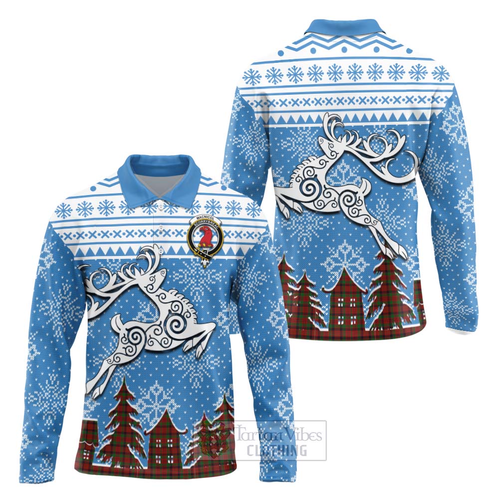 Tartan Vibes Clothing MacNicol (McNicol) Clan Christmas Long Sleeve Polo Shirt Celtic Reindeer Style