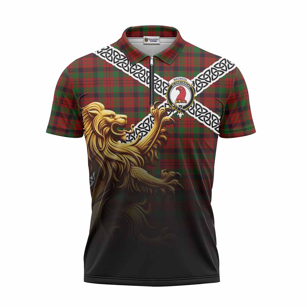 MacNicol (McNicol) Crest Tartan Zipper Polo Shirt with Golden Lion Emblem Celtic Style Unisex - Tartan Vibes Clothing