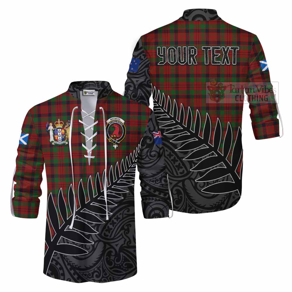 Tartan Vibes Clothing MacNicol (McNicol) Crest Tartan Ghillie Kilt Shirt with New Zealand Silver Fern Half Style