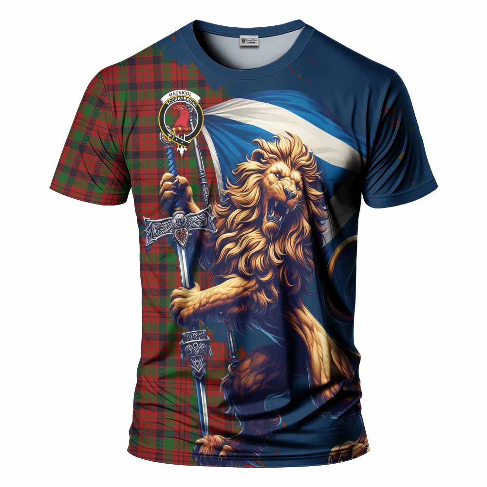 Tartan Vibes Clothing MacNicol (McNicol) Tartan Family Crest T-Shirt with Scottish Majestic Lion