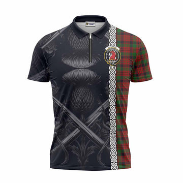 MacNicol (McNicol) Tartan Zipper Polo Shirt with Family Crest Cross Sword Thistle Celtic Vibes