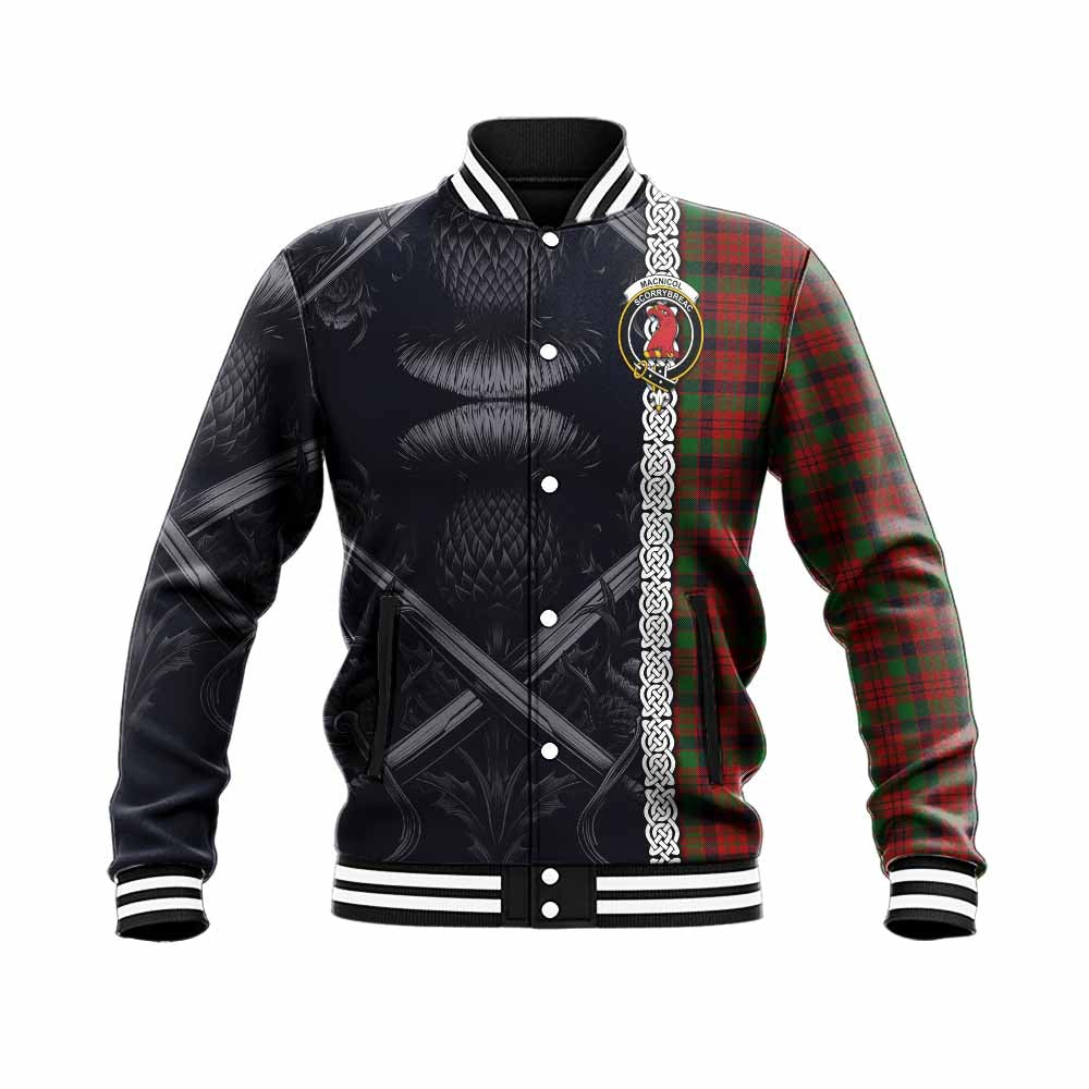 Tartan Vibes Clothing MacNicol (McNicol) Tartan Baseball Jacket with Family Crest Cross Sword Thistle Celtic Vibes