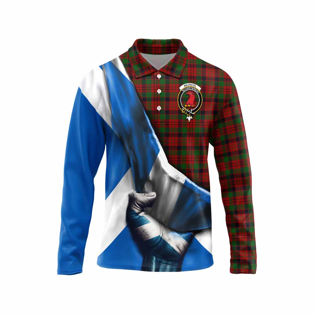 Tartan Vibes Clothing MacNicol (McNicol) Tartan Long Sleeve Polo Shirt with Family Crest Scotland Patriotic Style