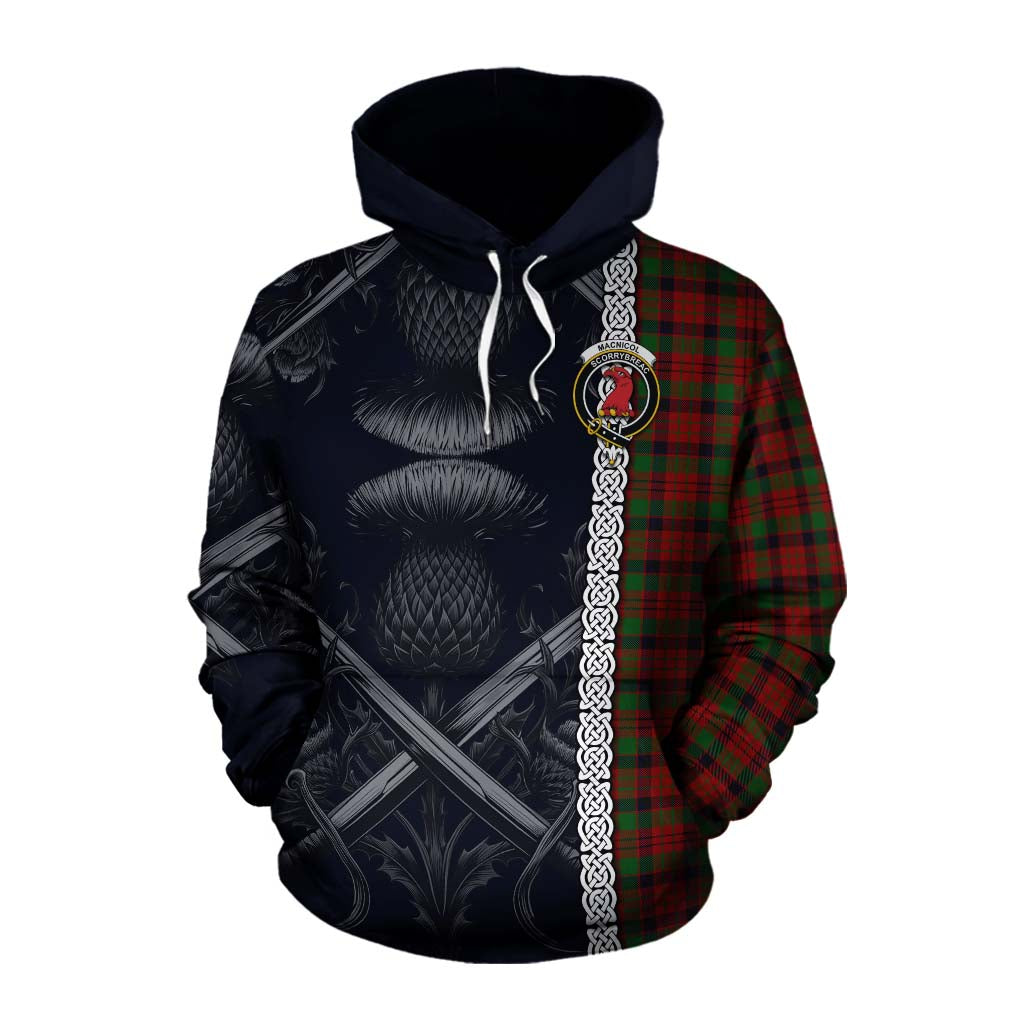 Tartan Vibes Clothing MacNicol (McNicol) Tartan Cotton Hoodie with Family Crest Cross Sword Thistle Celtic Vibes