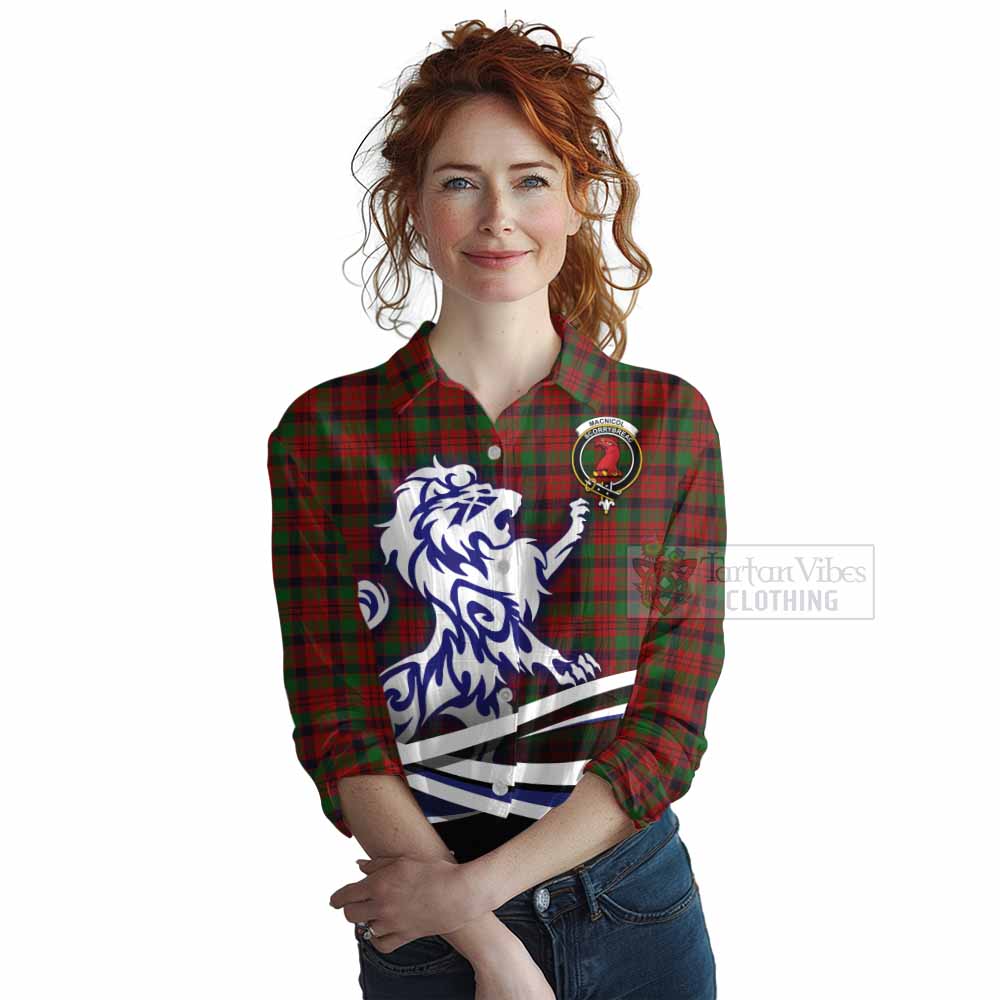 Tartan Vibes Clothing MacNicol (McNicol) Tartan Women's Casual Shirt with Alba Gu Brath Regal Lion Emblem