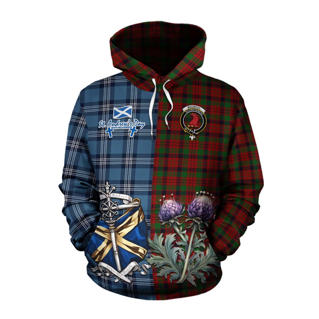 Tartan Vibes Clothing MacNicol (McNicol) Tartan Cotton Hoodie Happy St. Andrew's Day Half Tartan Style