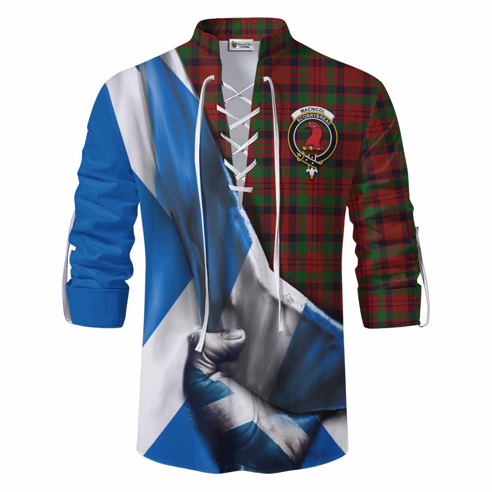 Tartan Vibes Clothing MacNicol (McNicol) Tartan Ghillie Kilt Shirt with Family Crest Scotland Patriotic Style