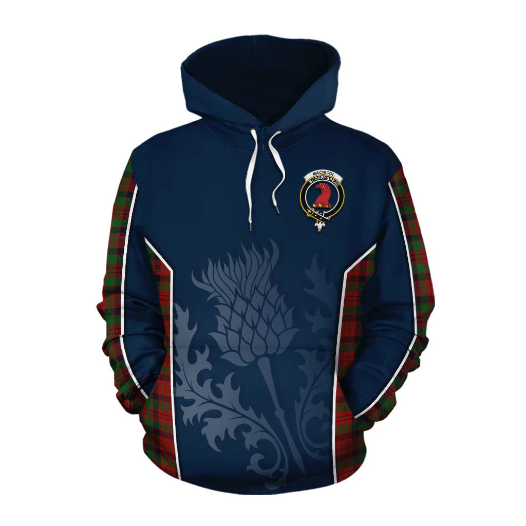 Tartan Vibes Clothing MacNicol (McNicol) Tartan Cotton Hoodie with Family Crest and Scottish Thistle Vibes Sport Style