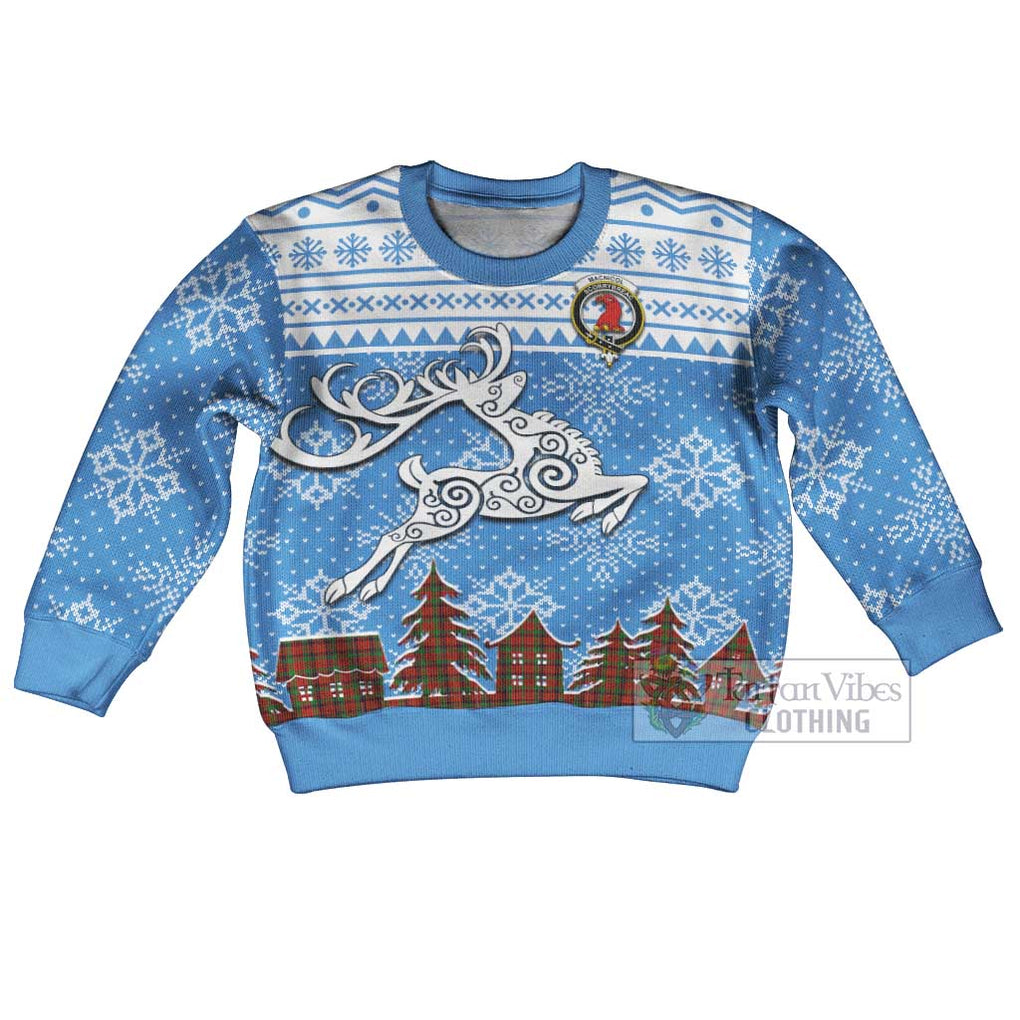 Tartan Vibes Clothing MacNicol (McNicol) Clan Christmas Kid Ugly Sweater with Tartan and Celtic Raindeer Style