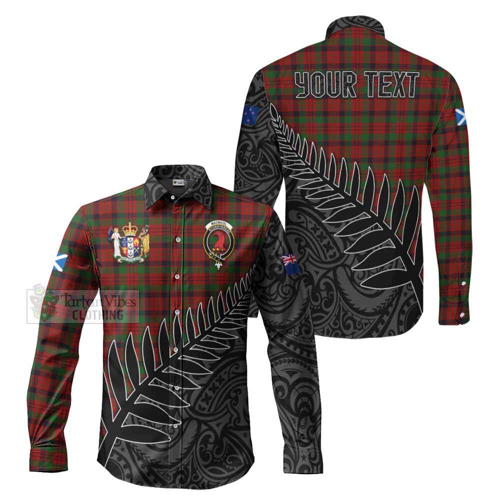 Tartan Vibes Clothing MacNicol (McNicol) Crest Tartan Long Sleeve Button Shirt with New Zealand Silver Fern Half Style