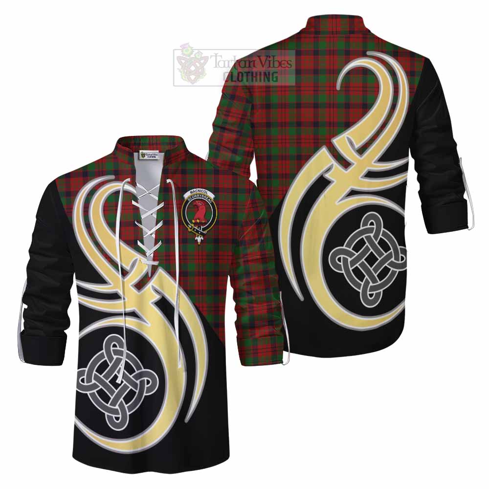 Tartan Vibes Clothing MacNicol (McNicol) Tartan Ghillie Kilt Shirt with Family Crest and Celtic Symbol Style