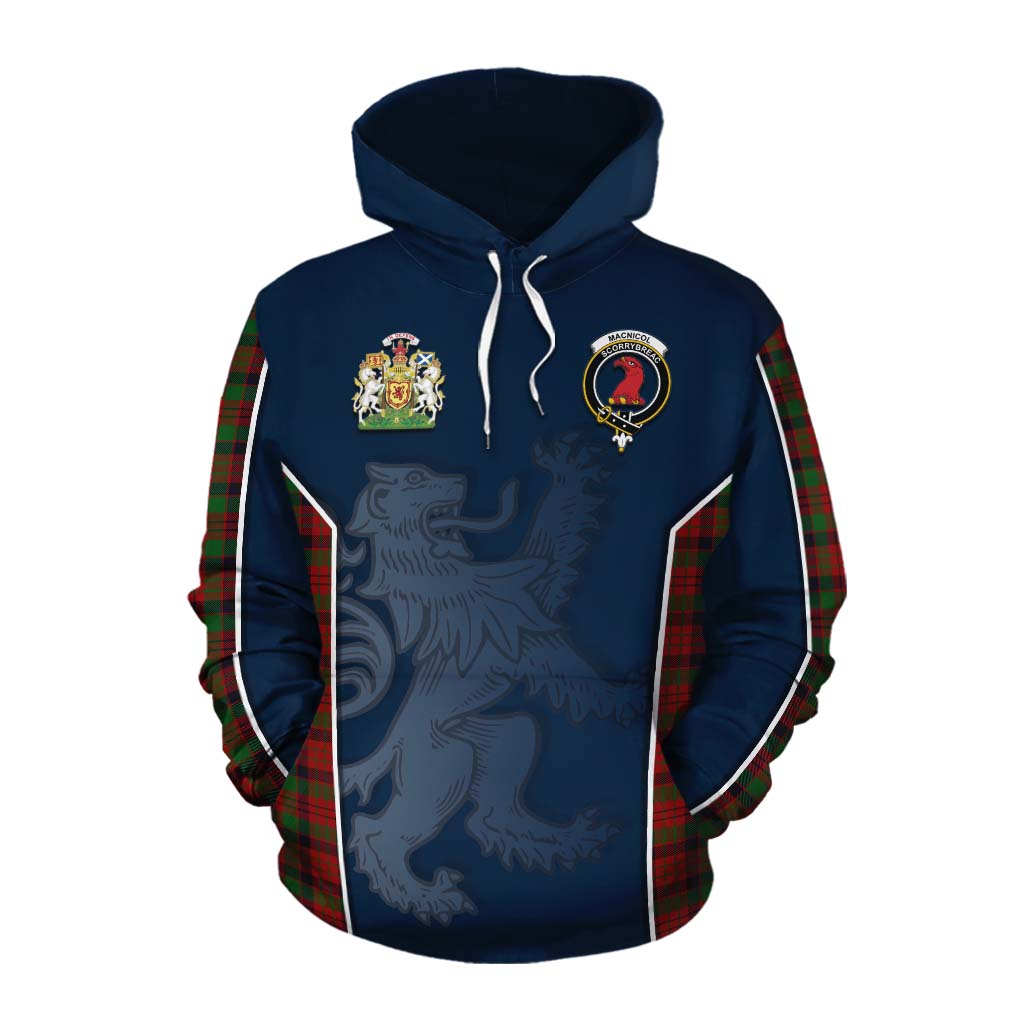 Tartan Vibes Clothing MacNicol (McNicol) Tartan Cotton Hoodie with Family Crest and Lion Rampant Vibes Sport Style