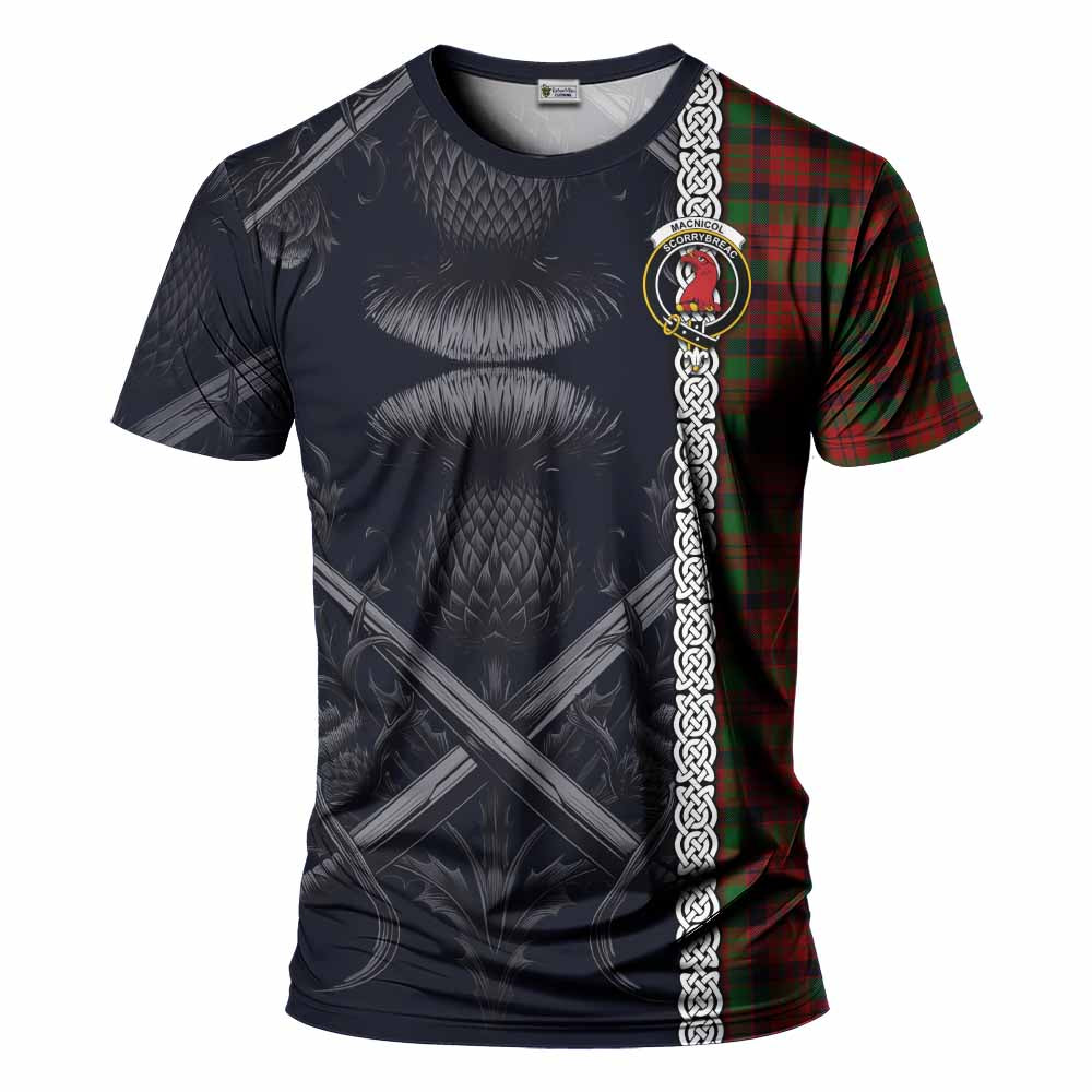 Tartan Vibes Clothing MacNicol (McNicol) Tartan T-Shirt with Family Crest Cross Sword Thistle Celtic Vibes