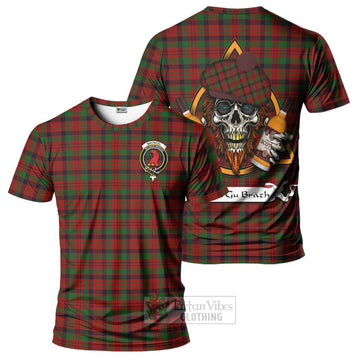 MacNicol (McNicol) Tartan T-Shirt with Family Crest and Bearded Skull Holding Bottles of Whiskey