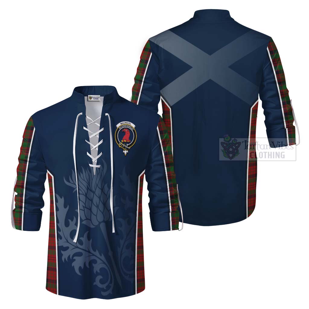 Tartan Vibes Clothing MacNicol (McNicol) Tartan Ghillie Kilt Shirt with Family Crest and Scottish Thistle Vibes Sport Style