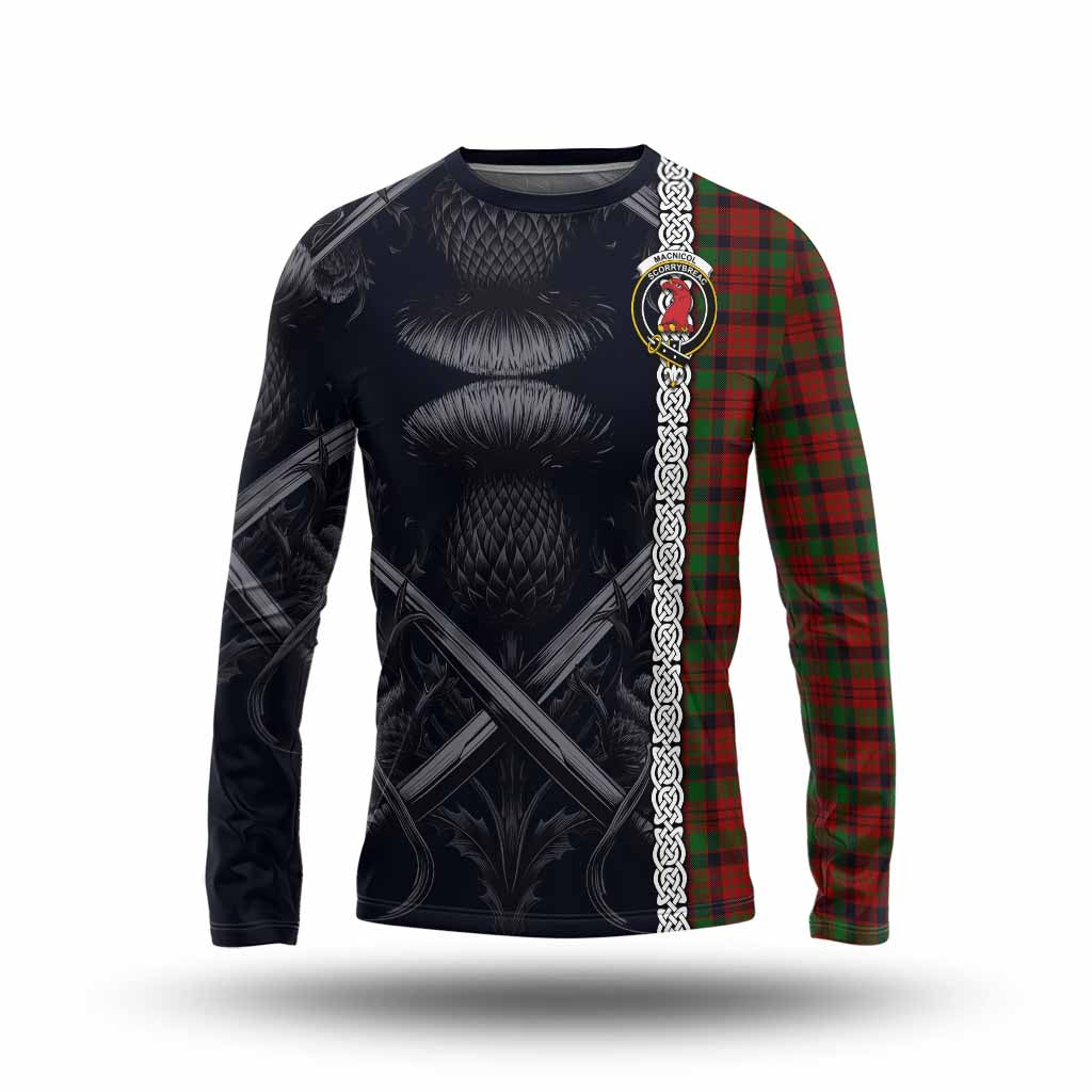 Tartan Vibes Clothing MacNicol (McNicol) Tartan Long Sleeve T-Shirt with Family Crest Cross Sword Thistle Celtic Vibes