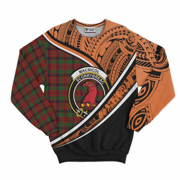 MacNicol (McNicol) Crest Tartan Sweatshirt with Polynesian Vibes Style - Orange Version