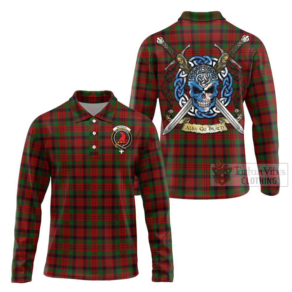 Tartan Vibes Clothing MacNicol (McNicol) Tartan Long Sleeve Polo Shirt with Family Crest Celtic Skull Style