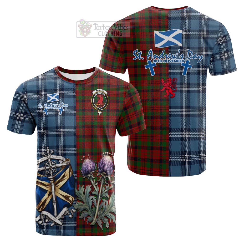 Tartan Vibes Clothing MacNicol (McNicol) Tartan Cotton T-shirt Happy St. Andrew's Day Half Tartan Style