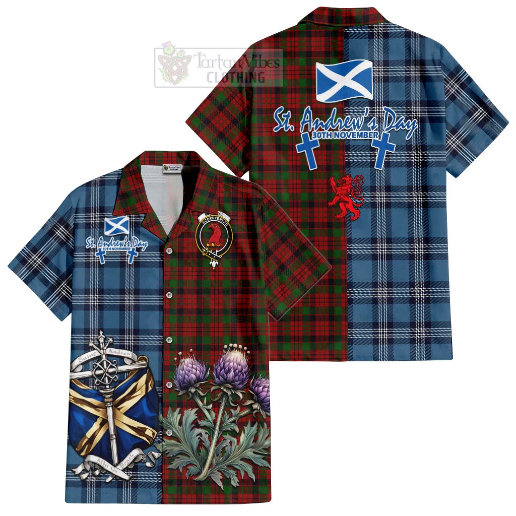 Tartan Vibes Clothing MacNicol (McNicol) Tartan Short Sleeve Button Shirt Happy St. Andrew's Day Half Tartan Style