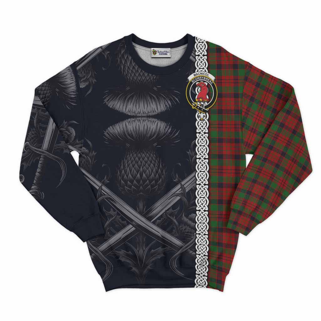 Tartan Vibes Clothing MacNicol (McNicol) Tartan Sweatshirt with Family Crest Cross Sword Thistle Celtic Vibes