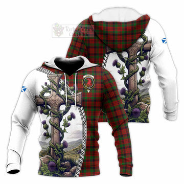 MacNicol (McNicol) Tartan Knitted Hoodie with Family Crest and St. Andrew's Cross Accented by Thistle Vines