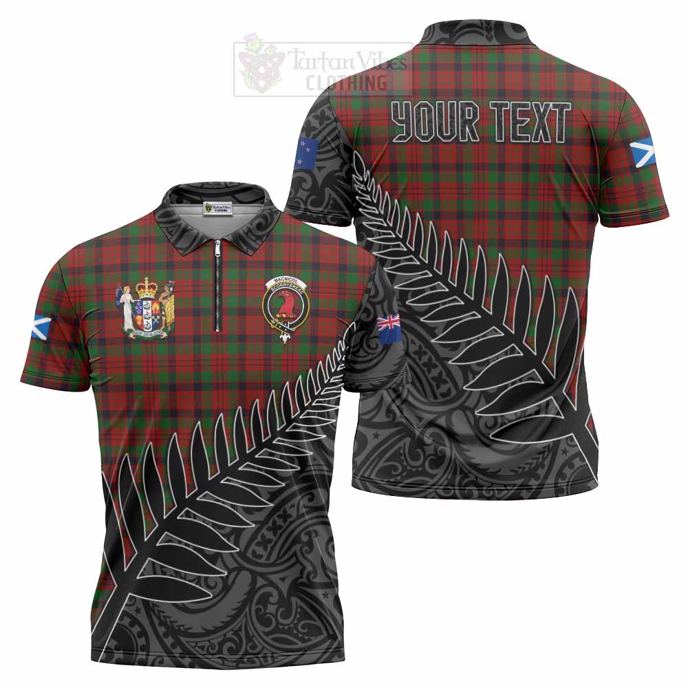 Tartan Vibes Clothing MacNicol (McNicol) Crest Tartan Zipper Polo Shirt with New Zealand Silver Fern Half Style