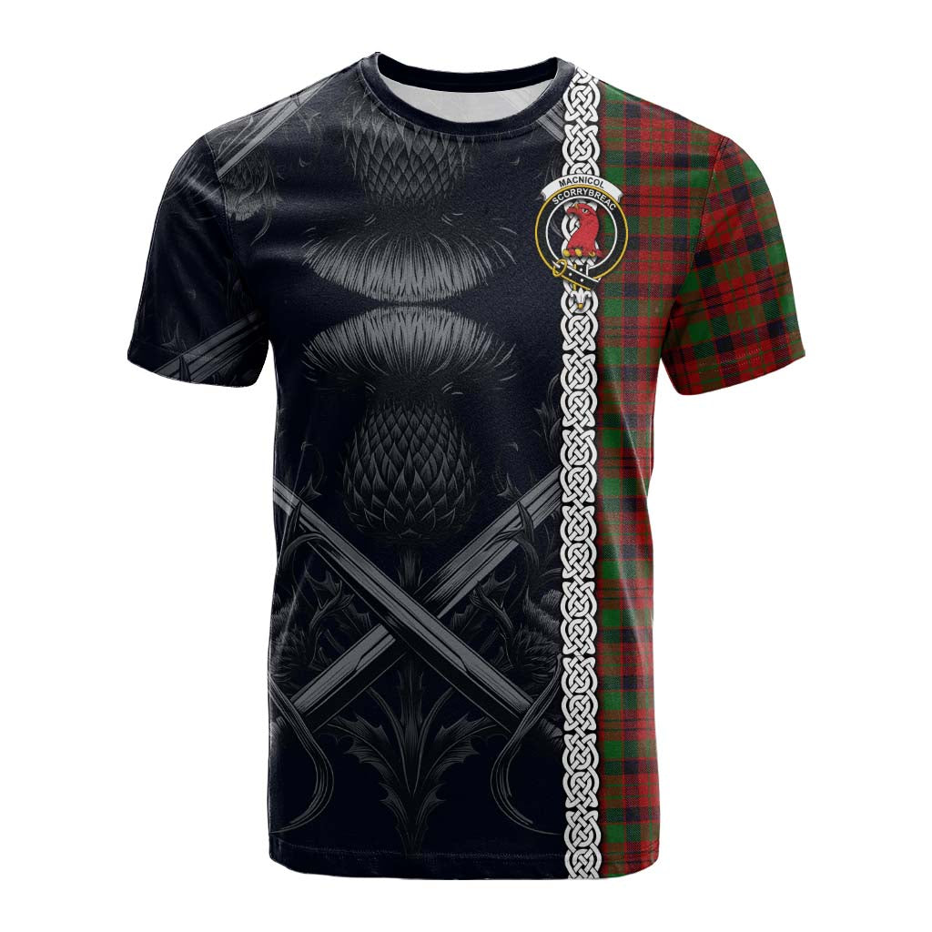 Tartan Vibes Clothing MacNicol (McNicol) Tartan Cotton T-shirt with Family Crest Cross Sword Thistle Celtic Vibes