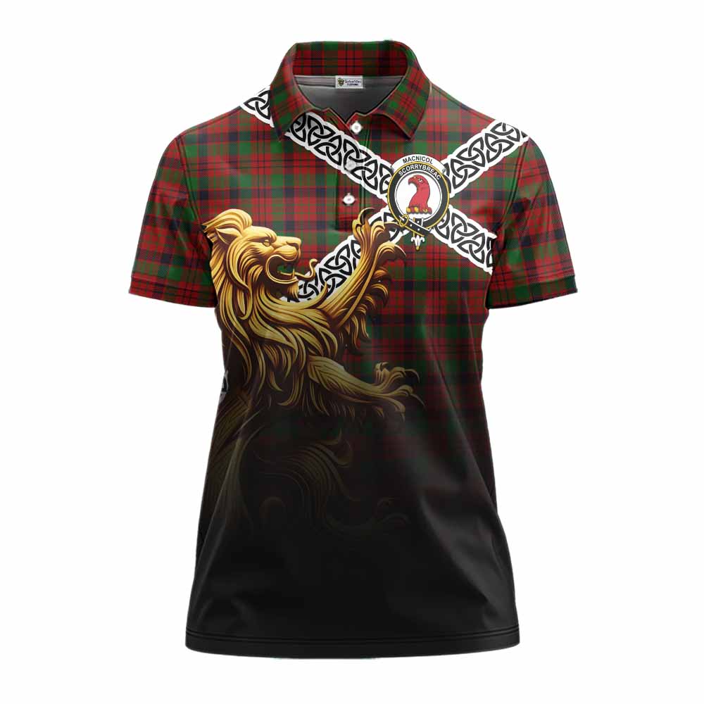MacNicol (McNicol) Crest Tartan Women's Polo Shirt with Golden Lion Emblem Celtic Style Women - Tartan Vibes Clothing