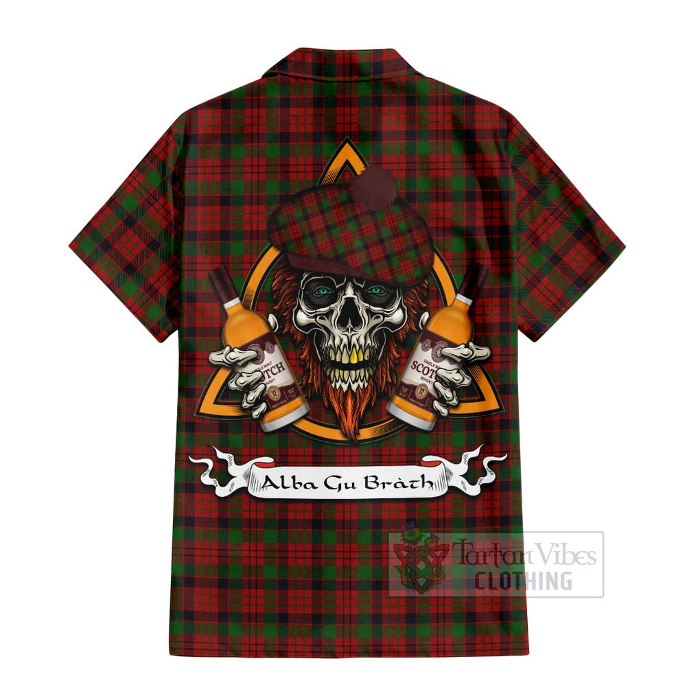 Tartan Vibes Clothing MacNicol (McNicol) Tartan Short Sleeve Button Shirt with Family Crest and Bearded Skull Holding Bottles of Whiskey