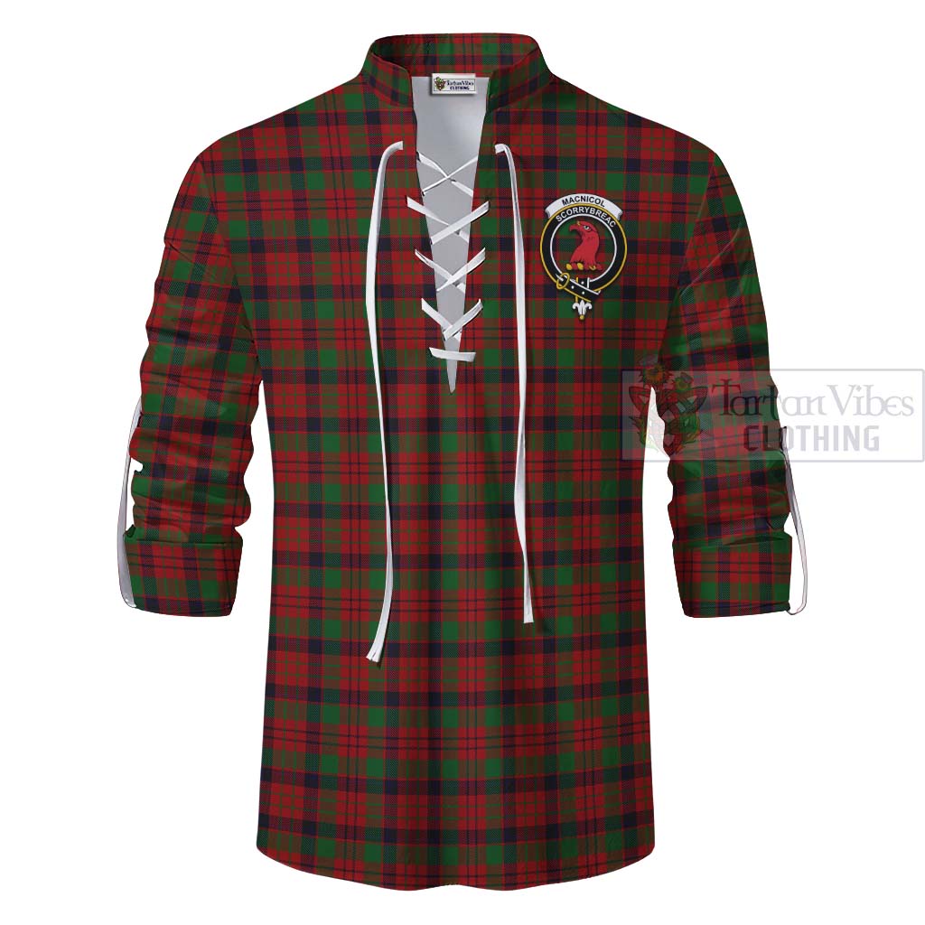 Tartan Vibes Clothing MacNicol (McNicol) Tartan Ghillie Kilt Shirt with Family Crest and Bearded Skull Holding Bottles of Whiskey