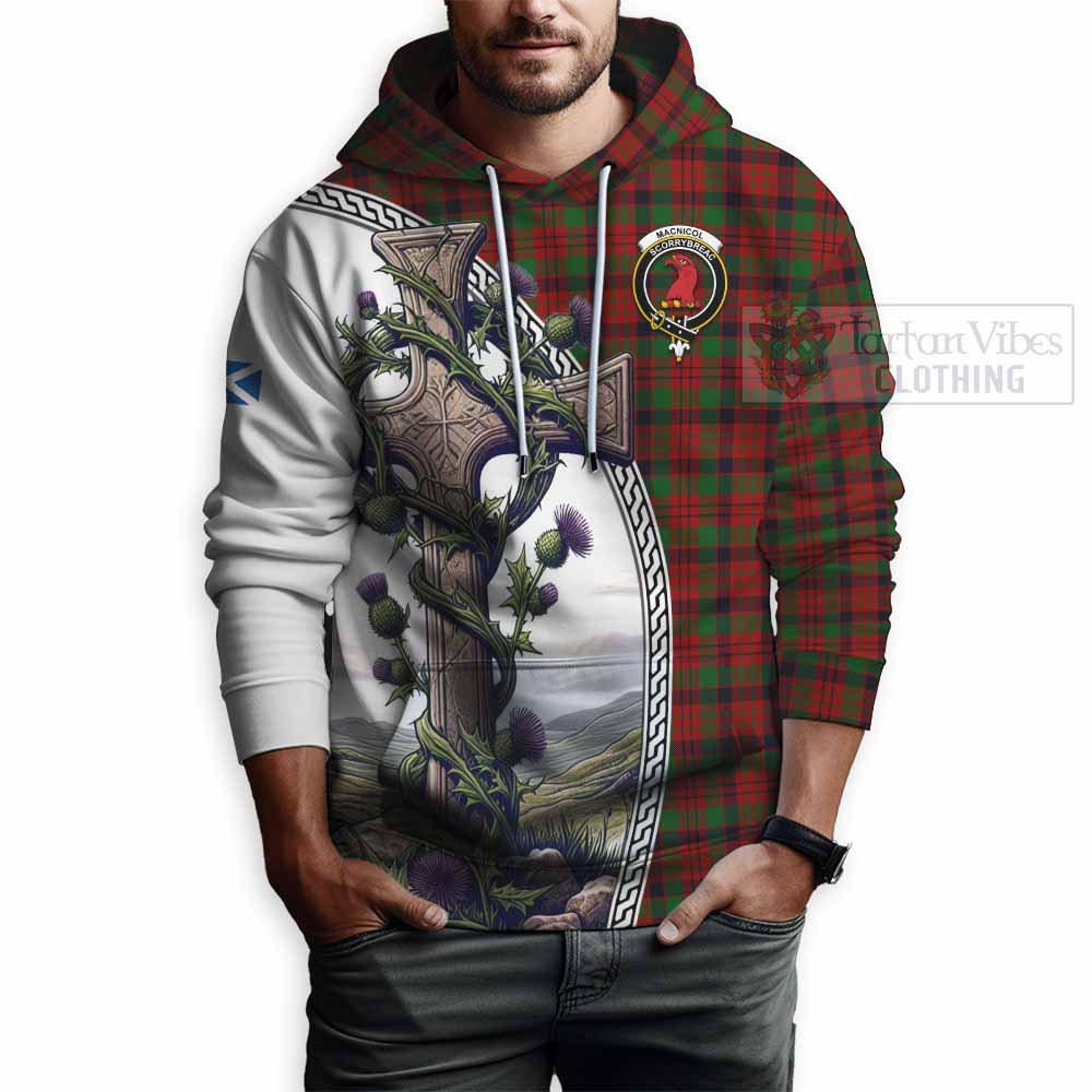 Tartan Vibes Clothing MacNicol (McNicol) Tartan Hoodie with Family Crest and St. Andrew's Cross Accented by Thistle Vines