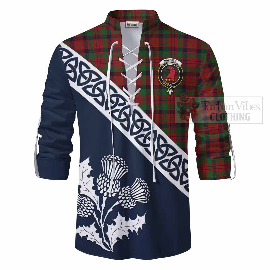 Tartan Vibes Clothing MacNicol (McNicol) Tartan Ghillie Kilt Shirt Featuring Thistle and Scotland Map