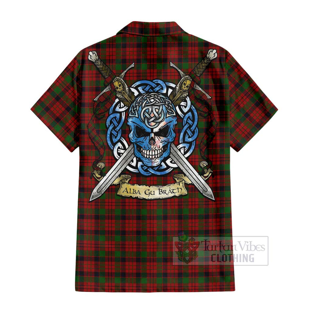 Tartan Vibes Clothing MacNicol (McNicol) Tartan Short Sleeve Button Shirt with Family Crest Celtic Skull Style