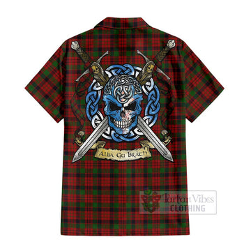 MacNicol (McNicol) Tartan Short Sleeve Button Shirt with Family Crest Celtic Skull Style