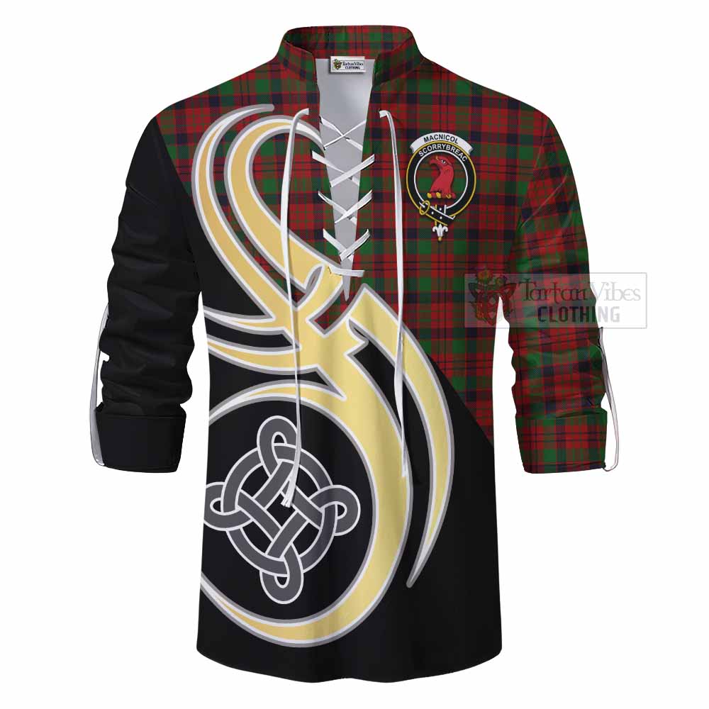 Tartan Vibes Clothing MacNicol (McNicol) Tartan Ghillie Kilt Shirt with Family Crest and Celtic Symbol Style