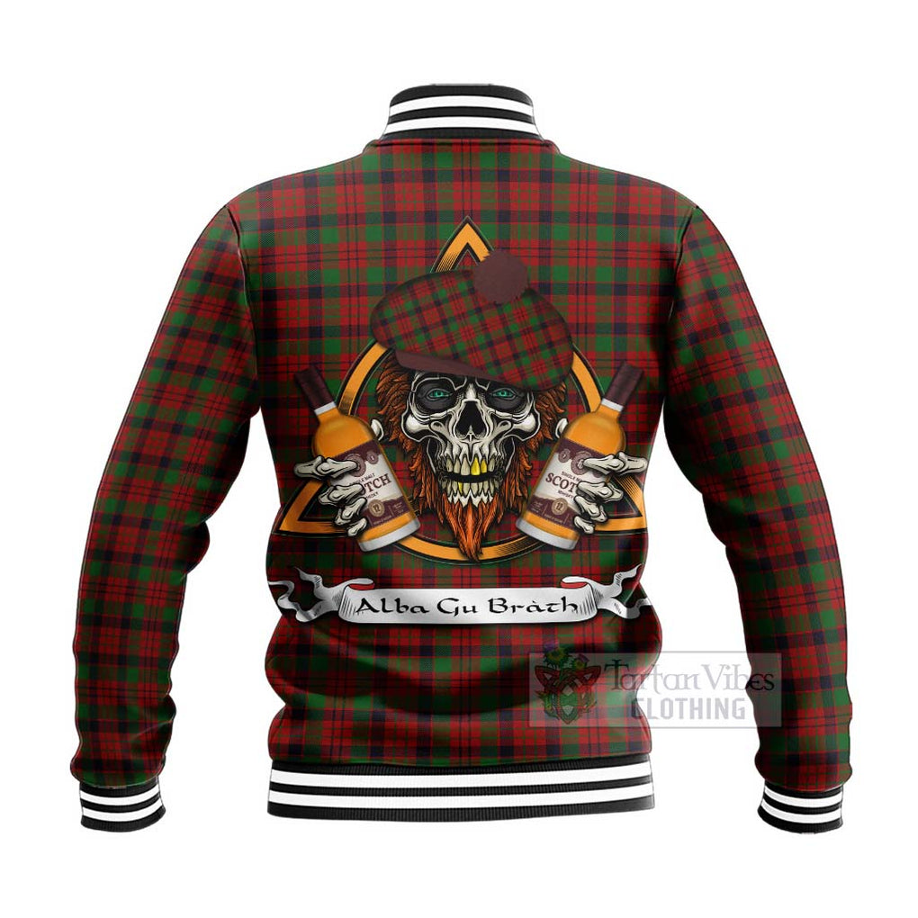 Tartan Vibes Clothing MacNicol (McNicol) Tartan Baseball Jacket with Family Crest and Bearded Skull Holding Bottles of Whiskey