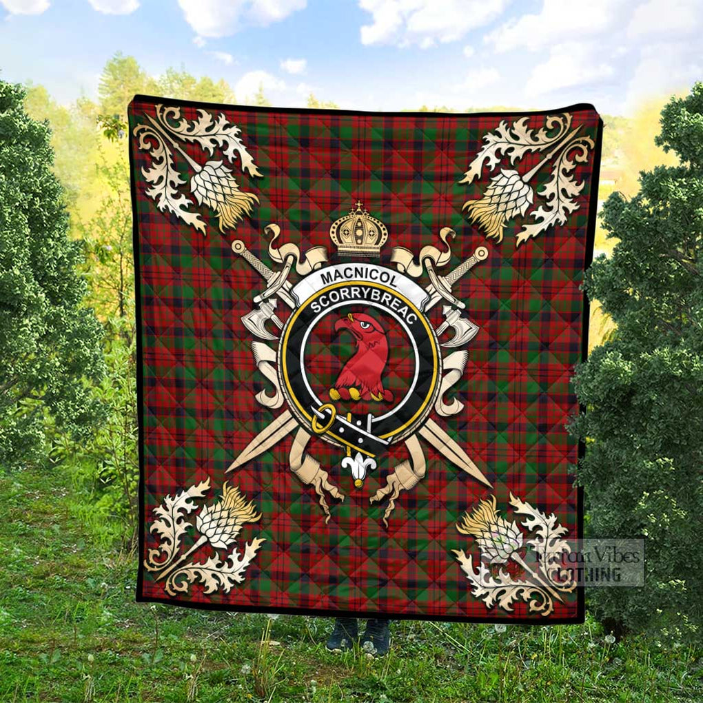 Tartan Vibes Clothing MacNicol (McNicol) Tartan Quilt with Family Crest and Scottish Golden Courage Shield