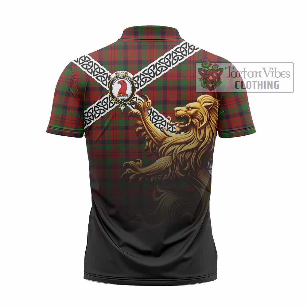 MacNicol (McNicol) Crest Tartan Zipper Polo Shirt with Golden Lion Emblem Celtic Style - Tartan Vibes Clothing