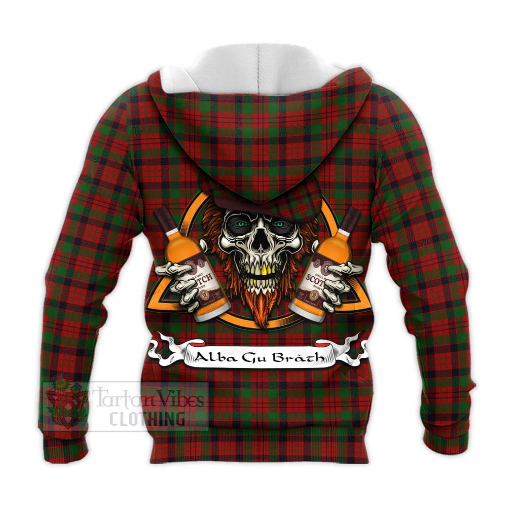 Tartan Vibes Clothing MacNicol (McNicol) Tartan Knitted Hoodie with Family Crest and Bearded Skull Holding Bottles of Whiskey