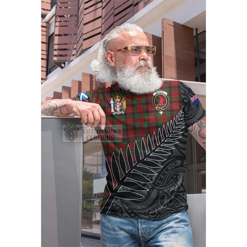 Tartan Vibes Clothing MacNicol (McNicol) Crest Tartan Cotton T-shirt with New Zealand Silver Fern Half Style