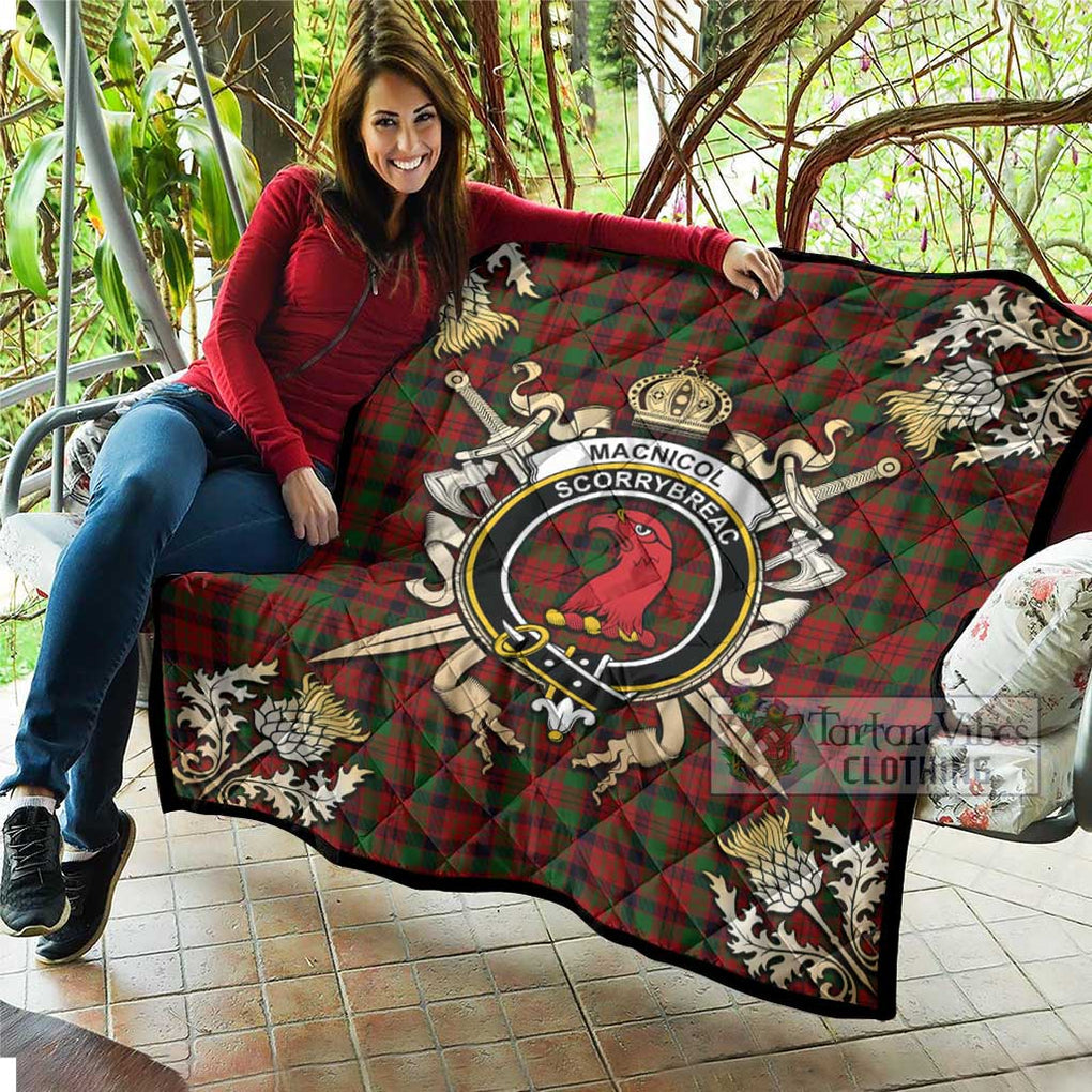 Tartan Vibes Clothing MacNicol (McNicol) Tartan Quilt with Family Crest and Scottish Golden Courage Shield