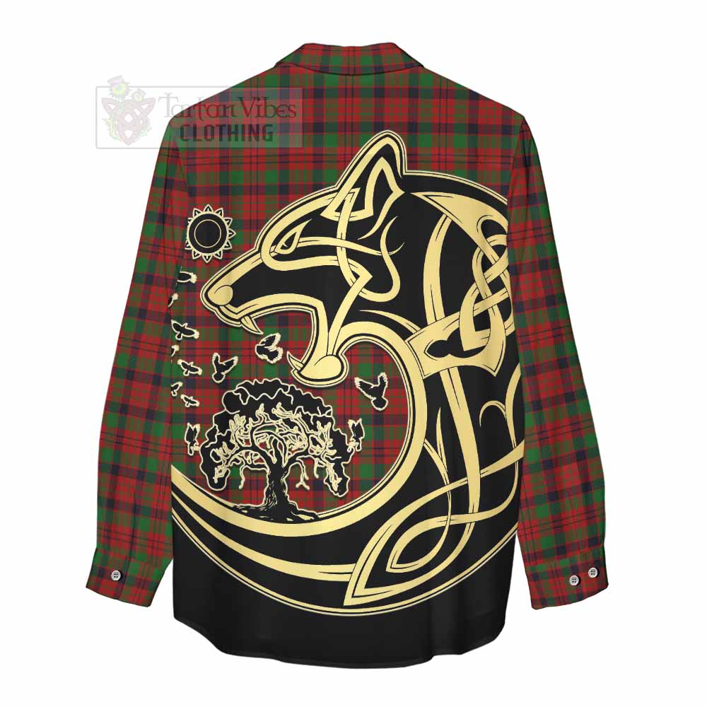 Tartan Vibes Clothing MacNicol (McNicol) Tartan Women's Casual Shirt with Family Crest Celtic Wolf Style