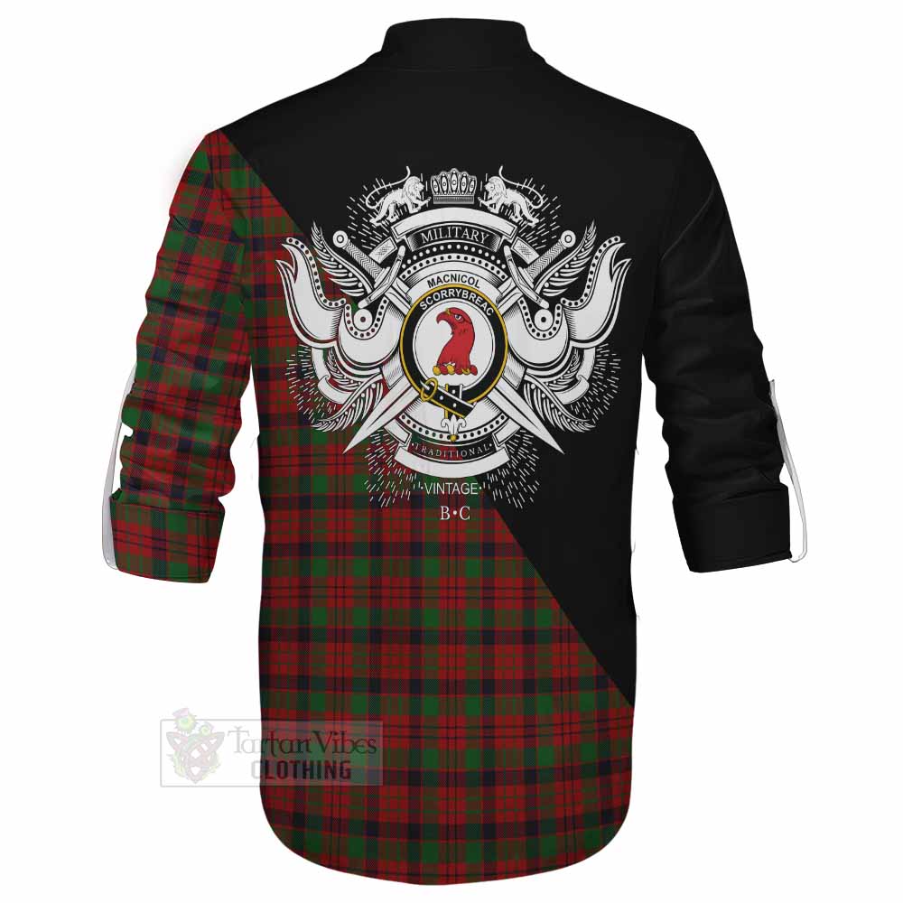 Tartan Vibes Clothing MacNicol (McNicol) Tartan Ghillie Kilt Shirt with Family Crest and Military Logo Style