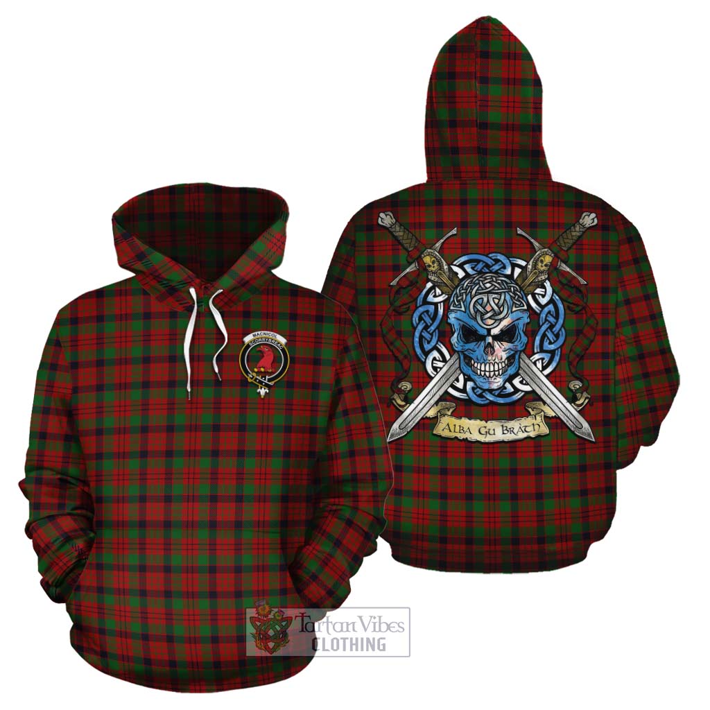 Tartan Vibes Clothing MacNicol (McNicol) Tartan Cotton Hoodie with Family Crest Celtic Skull Style