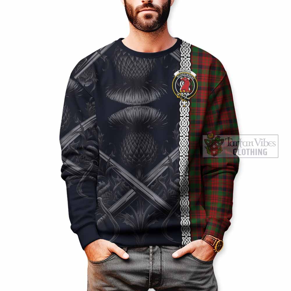 Tartan Vibes Clothing MacNicol (McNicol) Tartan Sweatshirt with Family Crest Cross Sword Thistle Celtic Vibes