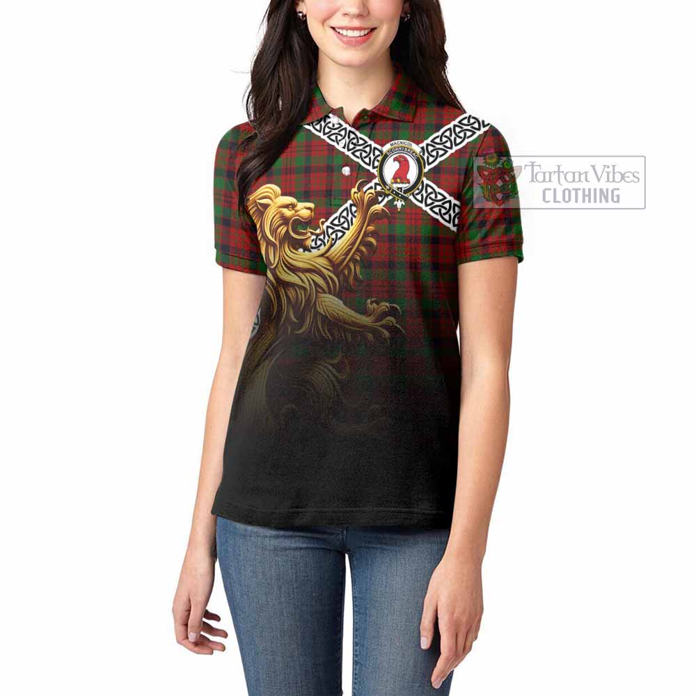 MacNicol (McNicol) Crest Tartan Women's Polo Shirt with Golden Lion Emblem Celtic Style - Tartan Vibes Clothing