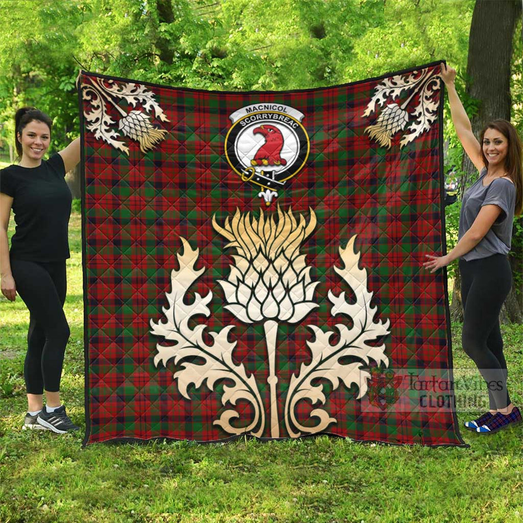 Tartan Vibes Clothing MacNicol (McNicol) Tartan Quilt with Family Crest and Golden Thistle Style