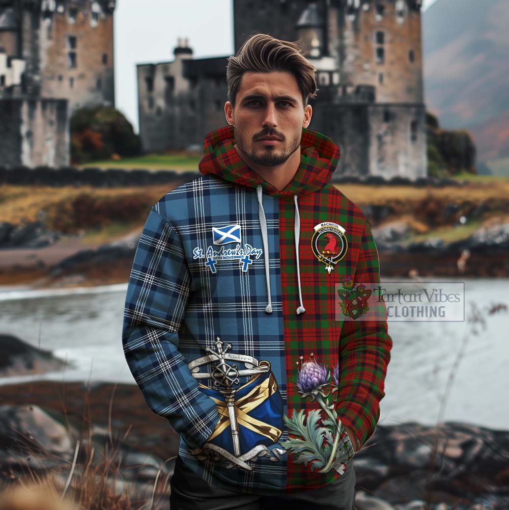 Tartan Vibes Clothing MacNicol (McNicol) Tartan Cotton Hoodie Happy St. Andrew's Day Half Tartan Style